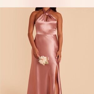 Birdy Grey Shiny Satin Halter Neck Dress in Desert Rose Size Large